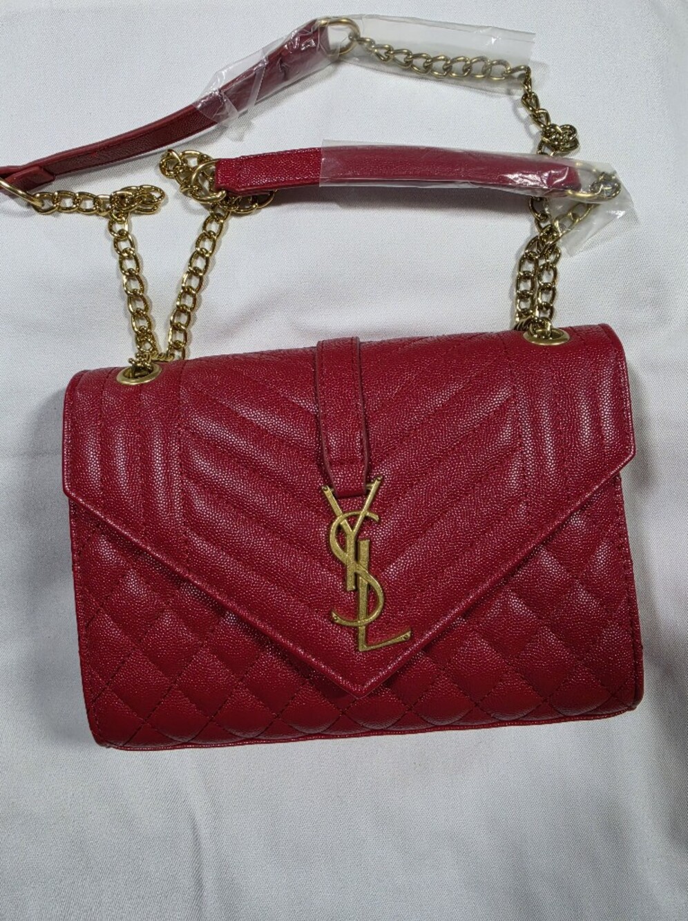 Red Quilted Leather Chain Shoulder Bag